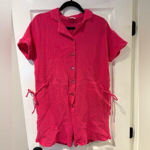 Never worn! Pink Lily Bright Pink Romper